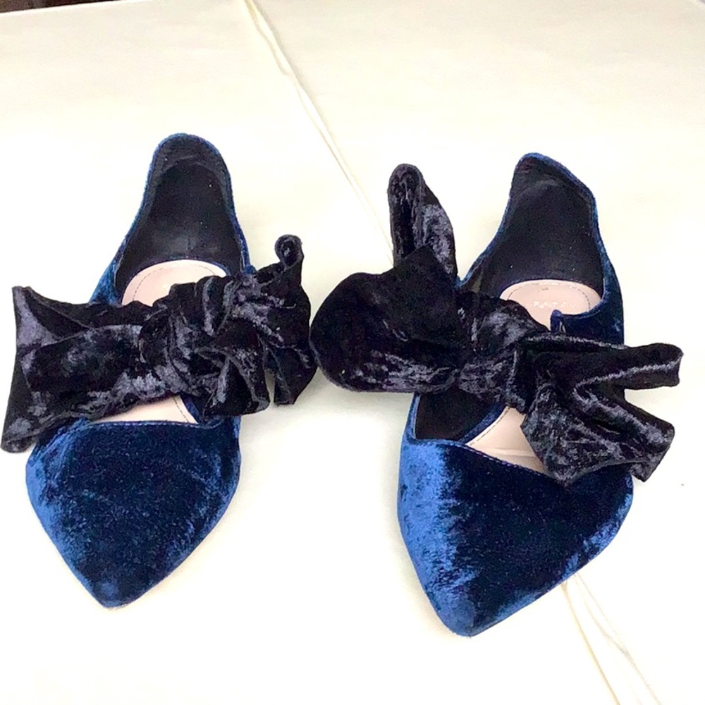Zara Navy Velvet Flats with Black Bow